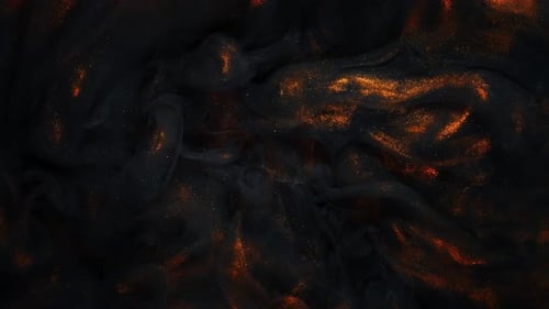 Abstract Black Liquid with Orange and Gold Shimmer