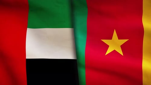 Waving Flags of United Arab Emirates and Vietnam Side-by-Side