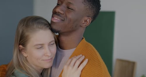 Loving Couple Embrace with Tenderness Indoors