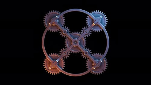 Looping animation of a group of metal gears. Alpha Channel.