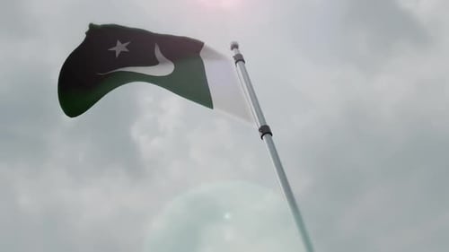 Pakistan National Flag Waving in Wind with Lens Flare