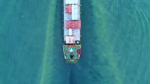 Aerial View of Cargo Ship in Open Water