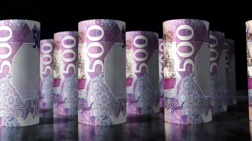 Qatar Riyal money banknotes rolls seamless loop
