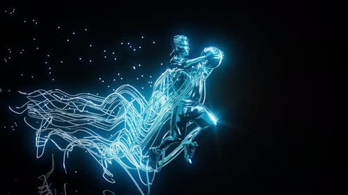 Conceptual 3D animation of a basketball player dunking motion design