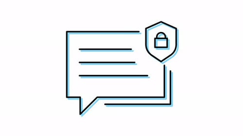 Animated line icon of SMS box with lock shield.