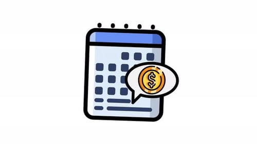 Date financière animée avec icône en forme d'argent. Vidéo en boucle fluide avec canal alpha