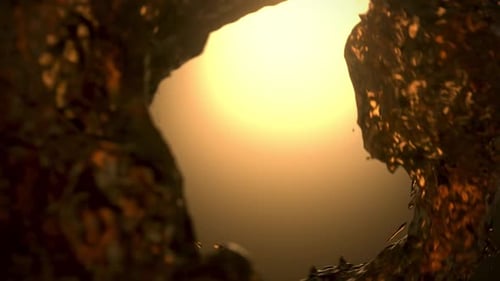 Golden liquid vortex creating swirling tunnel. 3d loop animation 4k