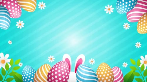 Colorful Easter Eggs and Bunny Ears Animated Background