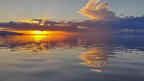 Clouds And Calm Water At Yellow Sunset On Ocean Island Beach 2