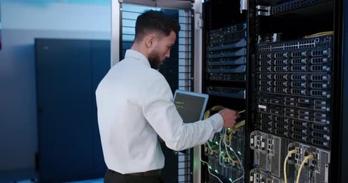 IT Technician Working on Server in Data Center