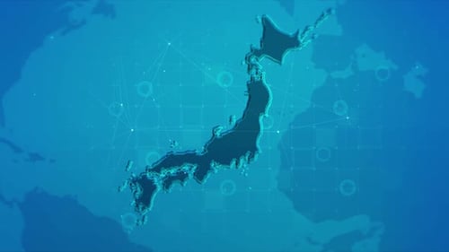 Digital Japan Map with Futuristic Network Technology Overlay
