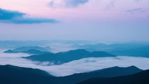 Mountains and Fog at a Beautiful Sunrise