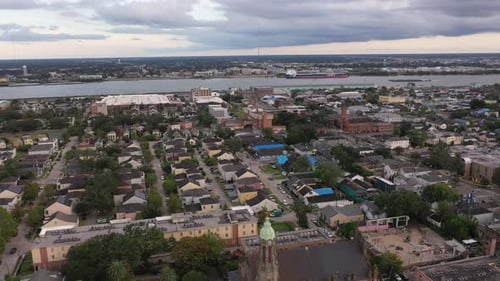 Aerial view of the French Quarter post Hurricane Ida