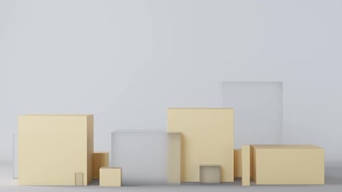 Golden and transparent podiums set for product, cosmetic presentation, on grey background.