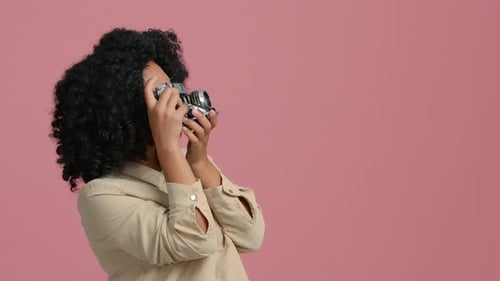 Cinematic African American Woman Looking Around Perfect Shot on Film Camera