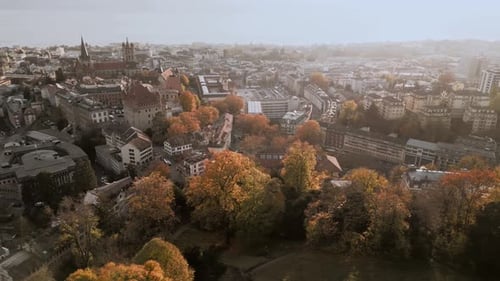 Aerial view of Lausanne Cathedral, Switzerland.