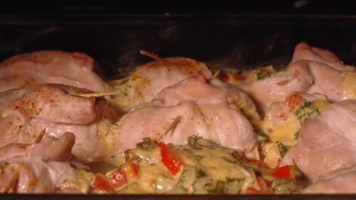 Raw Chicken with Vegetables Cooking Preparation Close Up