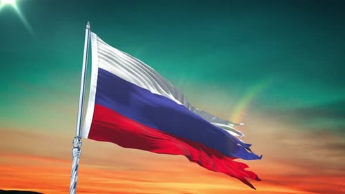 Russian Flag Waving Against a Beautiful Sunset Sky Loop