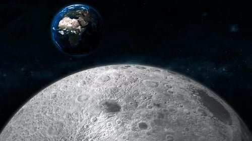 Gedrehter 3D-Planet, Erde, Mond, realistische Ansicht in der Galaxie