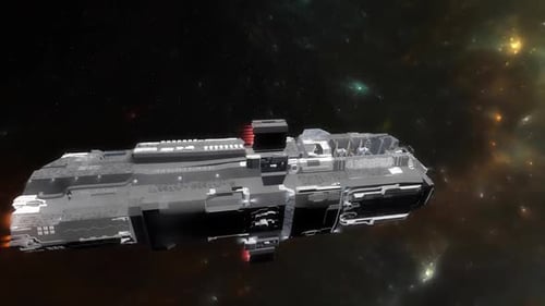 Futuristic Spaceship Traveling Through Cosmic Nebula