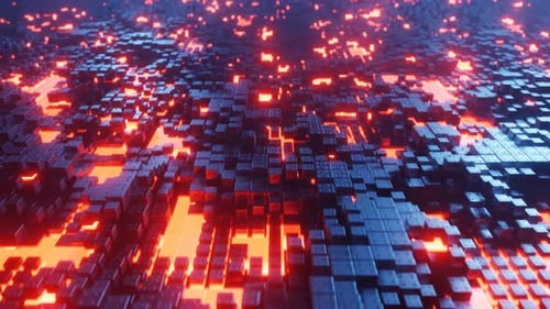 Top View Motion Graphics of Flying Forward over Wavy Cubic Background