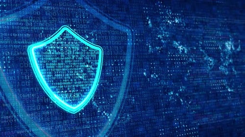 Futuristic Digital Security Shield Loop Background