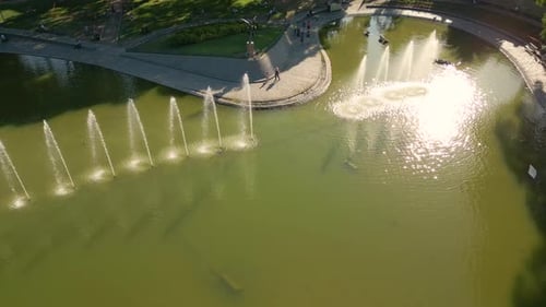 Fountain in the park from above