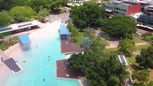Flying over Cairns Esplanade Lagoon in Australia