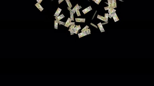Money Explosion - 100 Dollars of Canada Bills - I - Transition Blast From Top - Alpha Channel 4K