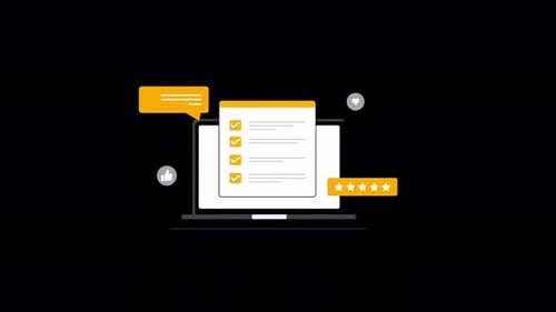 Animated Flat Design Laptop with Online Feedback Checklist