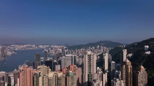 Flying Over The Majestic Buildings Of Hong Kong