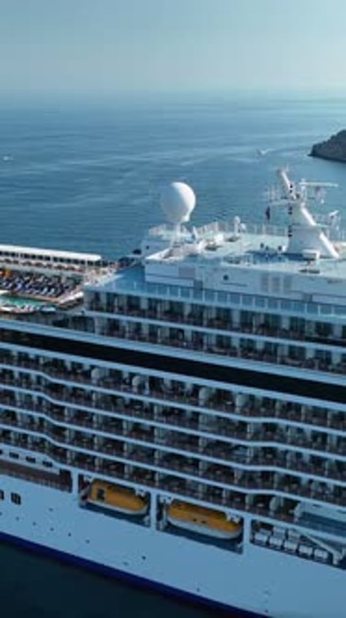 Vertical Video Big White Cruise Ship is Standing in the Port