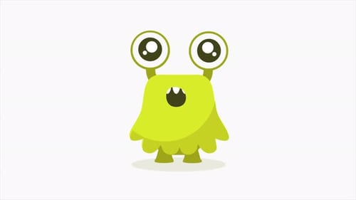 Cartoon Green Monster Looking Around 4K