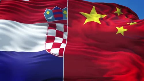 Croatia and China Flags Seamlessly Waving Together in Realistic 3D Animation