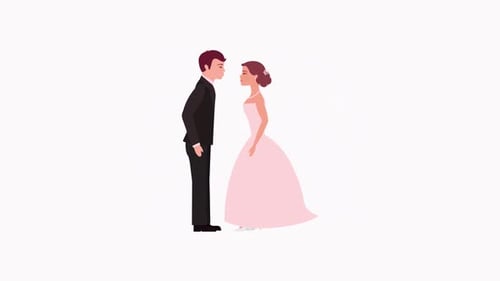 Animated Flat Design Wedding Couple Holding Hands