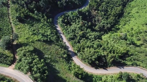 4k Aerial View of Highway on Mountain in Thailand