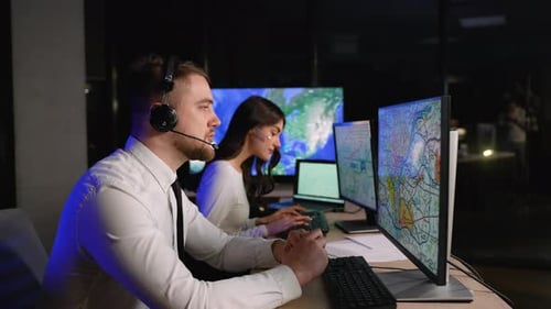 Transport Dispatcher Coordinating Cargo Delivery in Control Room