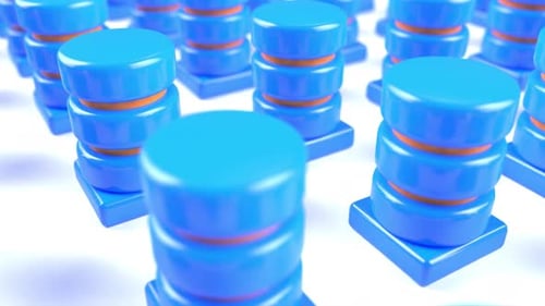 Banco de dados de plástico azul em servidores White Bg Cyber Archive