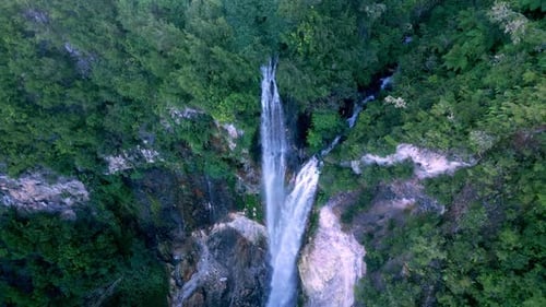 Arial View Green Nature of Forest Waterfall and Wet Mountain in River