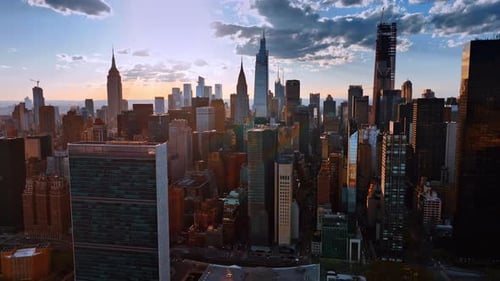 The variety of skyscrapers, high-rise buildings in the dense architecture of New York