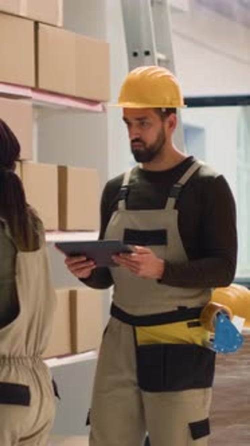 Vertical Video Laborers Preparing Warehouse Delivery