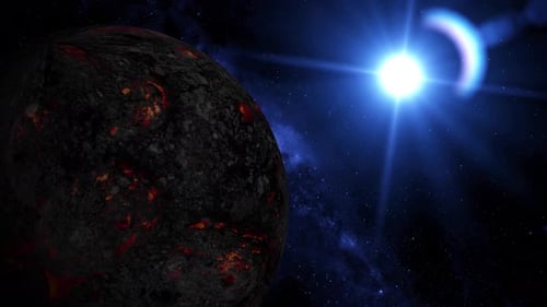 Animation eines Lavaplaneten vom Weltraum aus gesehen, 2610