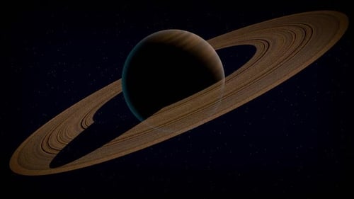 Animated 3D Planet with Rings Rotating in Space