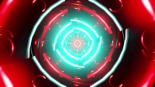 Crimson Spiral Tunnel VJ Loop with Glowing Rings Rotating Petals and Bubbles