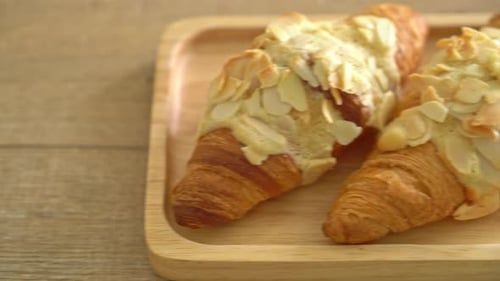 Close up of Delicious Golden Almond Croissants
