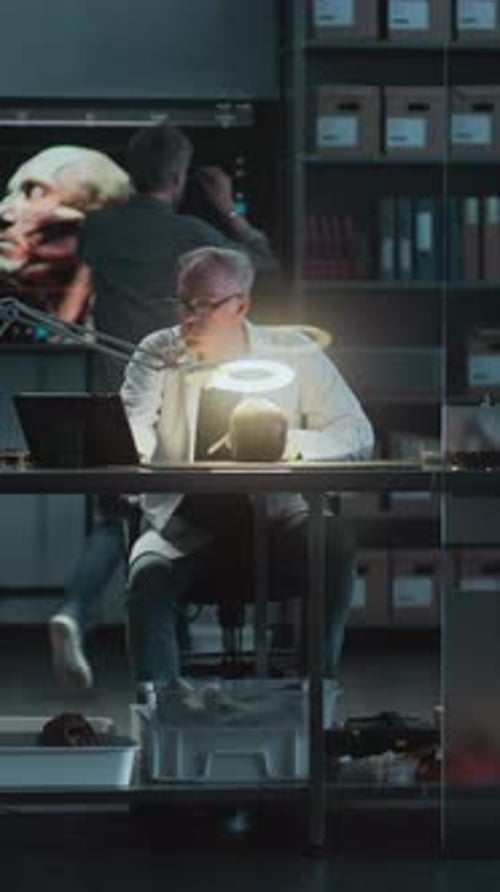 Scientist Examining Skull in Research Laboratory