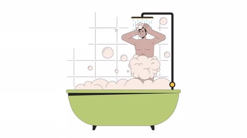 Flat Design Animated Illustration of a Person Showering
