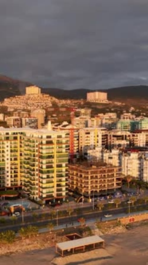 Vertical Video Urban Panorama By the Mediterranean Aerial View