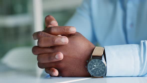 Nervous hands, anxious and worried businessman fidget with finger ...
