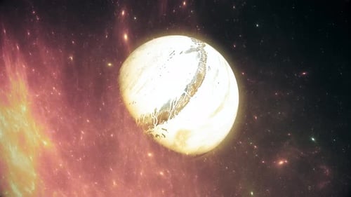 Rotating Planet in Vibrant Nebula with Twinkling Stars